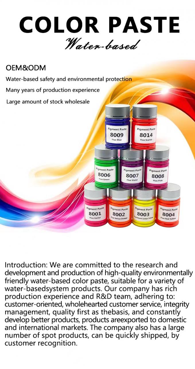 Ingrosso Qualit&agrave; stabile a lungo termine Colori brillanti Vernice Colore Paste Acqua a base di fluo Verde Pigmento dispersione 0