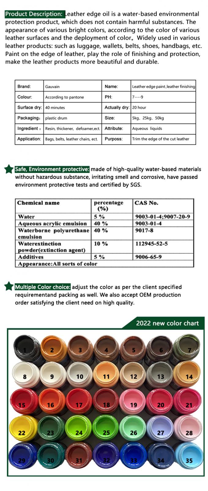 Fabbrica Produttori Borse Calzature Agente di rivestimento Colore Vernice di bordo di pelle Inchiostro Vernice di bordo di pelle a base d'acqua 4